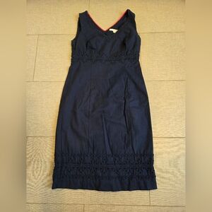 Boden Navy Blue Midi Dress with Red Trim
